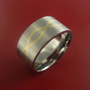 Wide Titanium and 14k Yellow Gold Celtic Infinity Weave Ring Band Custom Made