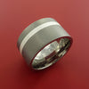 Wide Titanium Ring Classic Style with Silver Inlay Wedding Band Any Size and Finish 3-22