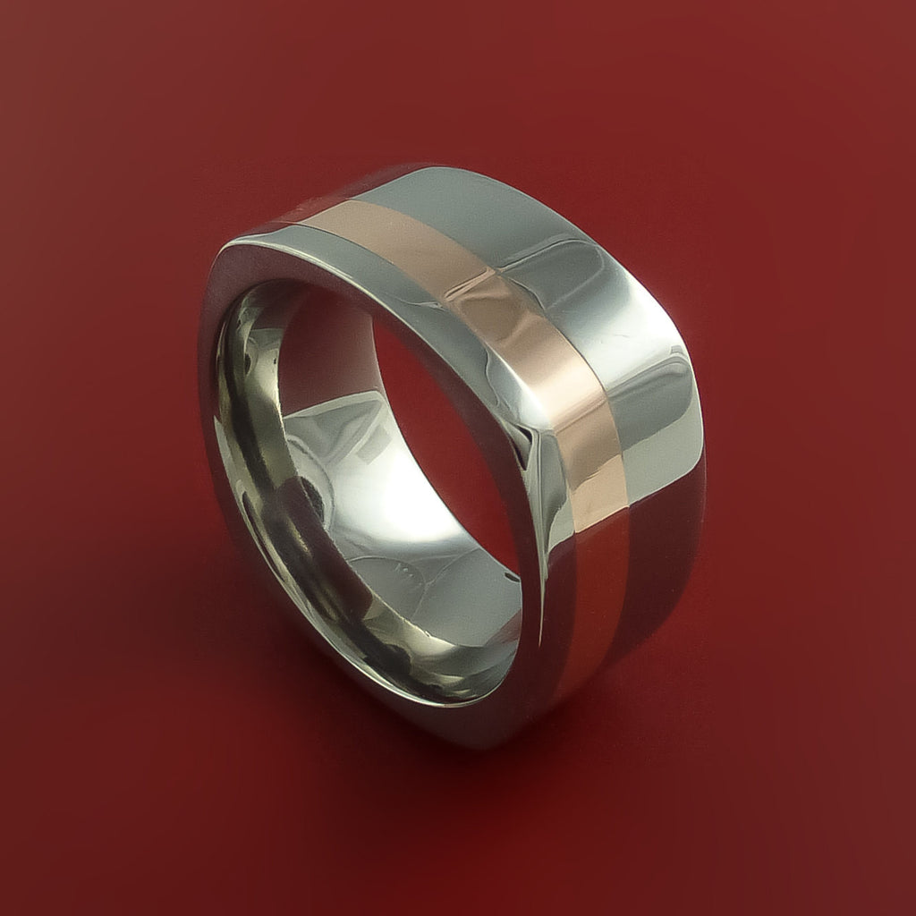 Wide Titanium Ring with 14k Rose Gold Inlay Custom Made Band