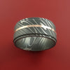 Wide Damascus Steel Ring with 14k Rose Gold Inlay Custom Made Band
