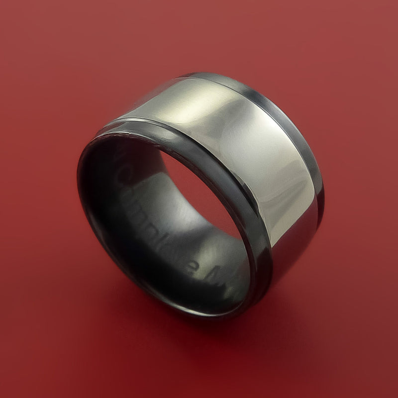 Wide Black Zirconium Two Tone Ring Traditional Style Band Made to Any Sizing and Finish