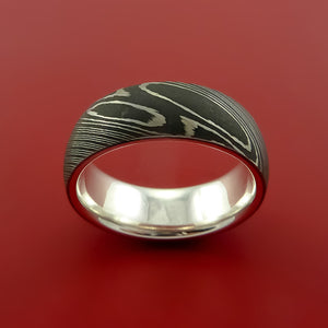 Damascus Steel Ring with Interior Sterling Silver Sleeve Custom Made Band