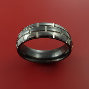 Black Zirconium Unique Brick Ring Comfortable Band Made to Any Sizing and Finish 3-22