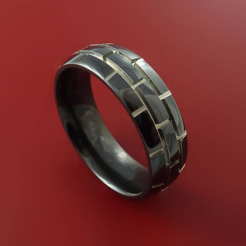 Black Zirconium Unique Brick Ring Comfortable Band Made to Any Sizing and Finish 3-22
