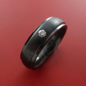 Black Zirconium Silver Inlay Ring with Raised Beveled Moissanite Stones Moderns Style Band Custom Made