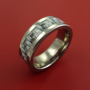 Titanium Ring with Silver Carbon Fiber Inlay Custom Made Band