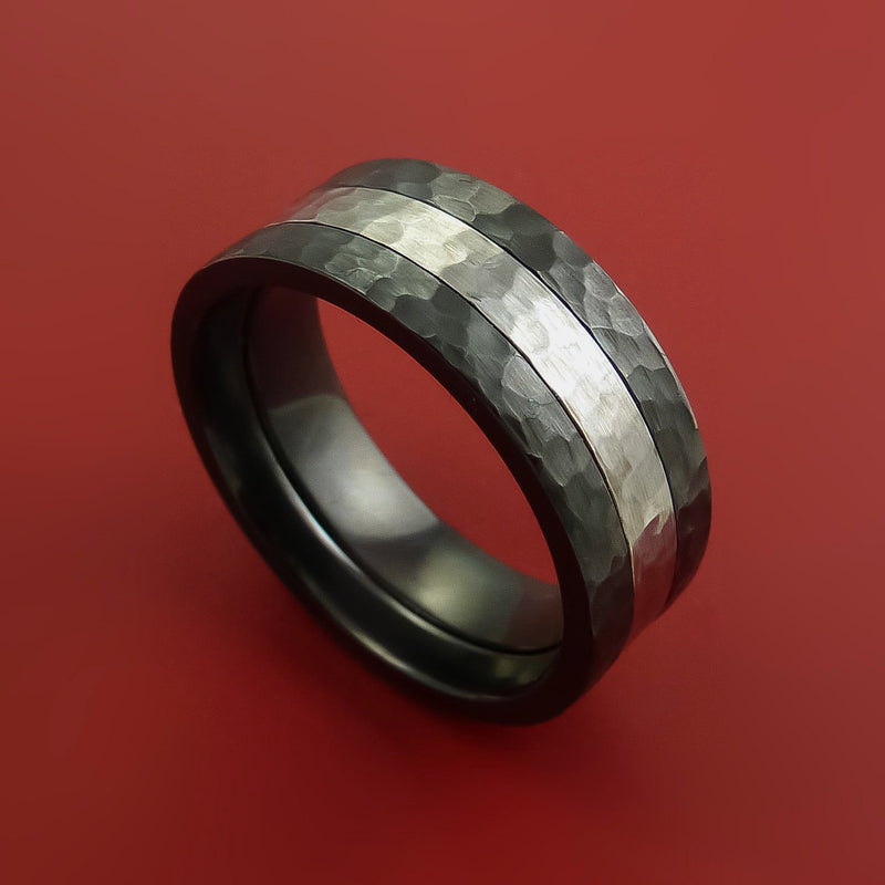 Hammered Black Zirconium Ring with Cobalt Chrome Inlay Custom Made Band