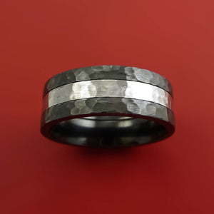 Hammered Black Zirconium Ring with Cobalt Chrome Inlay Custom Made Band