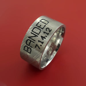 Wide Damascus Steel Ring with Personalized Message Duck Band Inlay Custom Made Band