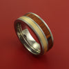 Titanium Ring with Hardwood and 14k Yellow Gold Inlays Custom Made Band