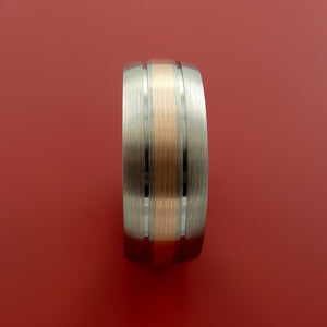 Titanium Ring with 14k Rose Gold and Groove Inlays Custom Made Band