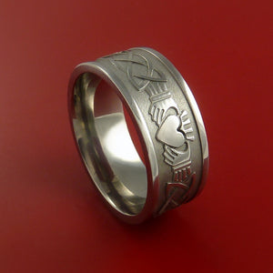 Titanium Ring with Claddagh Milled Celtic Design Inlay Custom Made Band