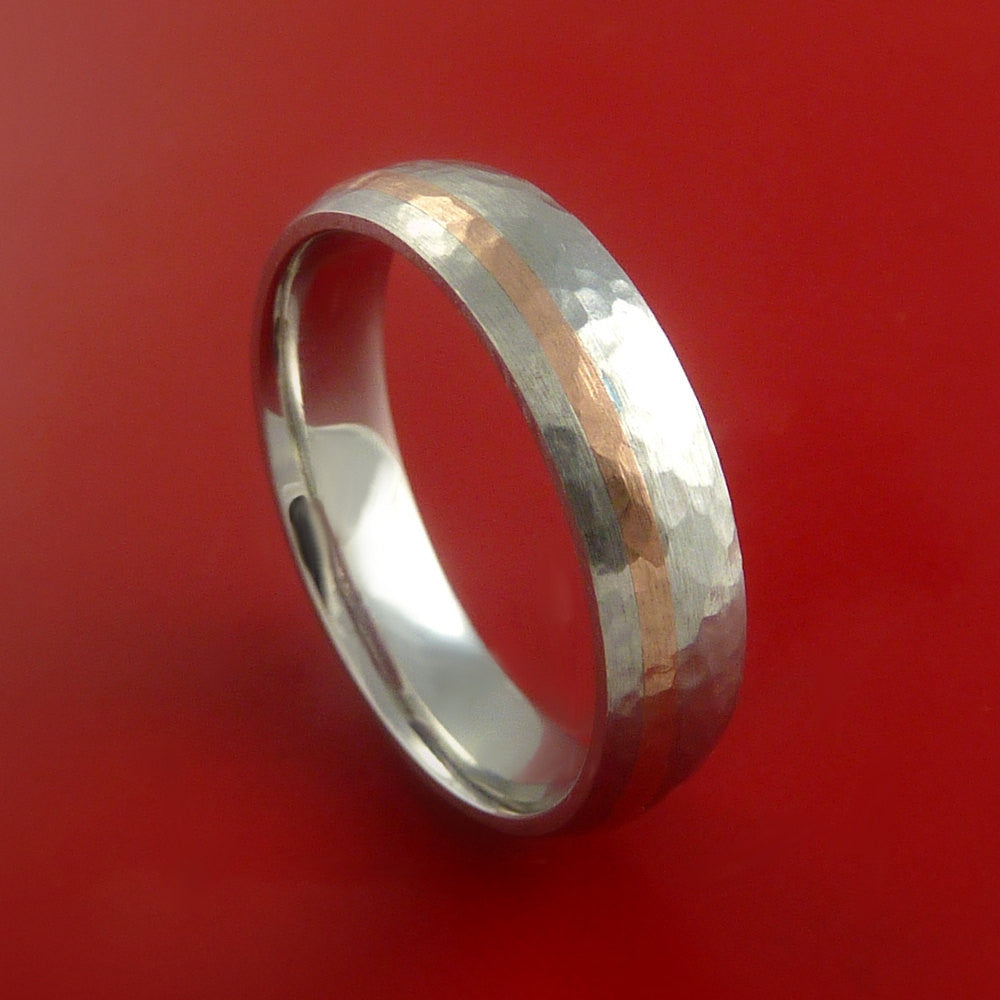 Hammered Cobalt Chrome Ring with 14k Rose Gold Inlay Custom Made Band