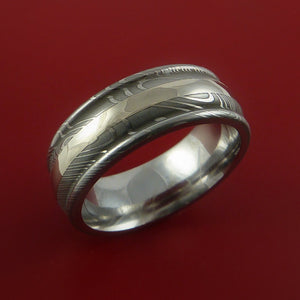 Damascus Steel 14K White Gold Ring Custom Made Wedding Band