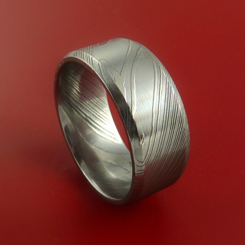 Damascus Steel Ring Wide Wedding Band Genuine Craftsmanship