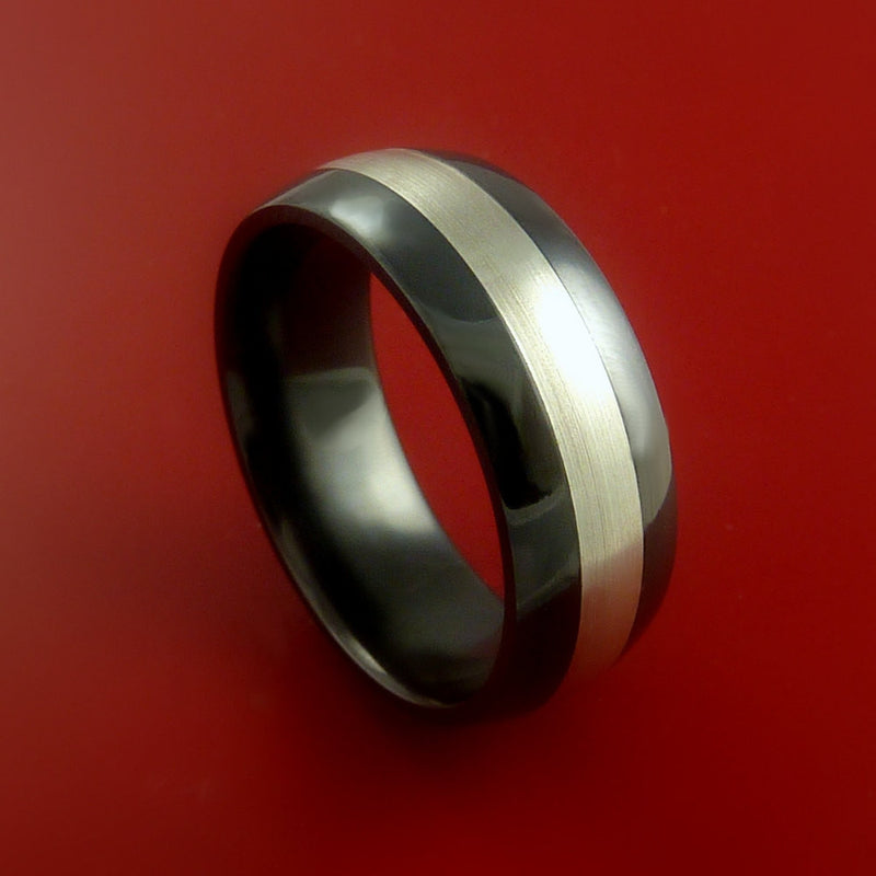 Black Zirconium Ring with Sterling Silver Inlay Custom Made Band