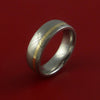 Damascus Steel Ring with 14k Yellow Gold Inlay Custom Made Band