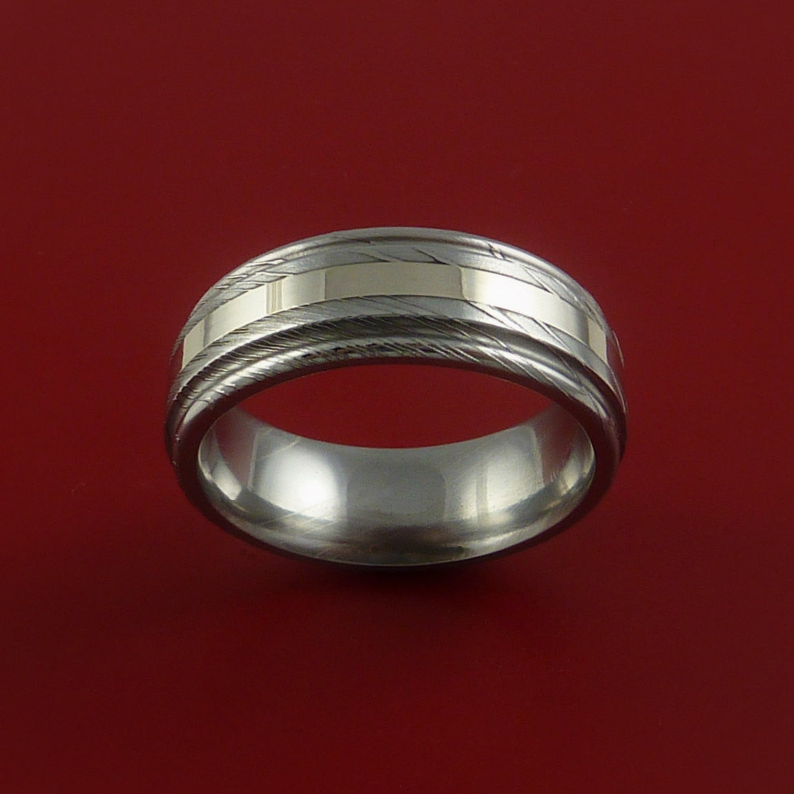 Damascus Steel 14K White Gold Ring Wedding Band – Stonebrook Jewelry