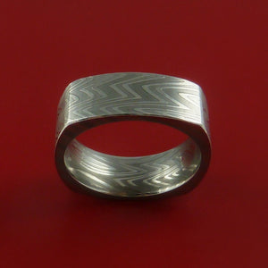 Damascus Steel Square Band Zebra Pattern Ring Genuine Craftsmanship