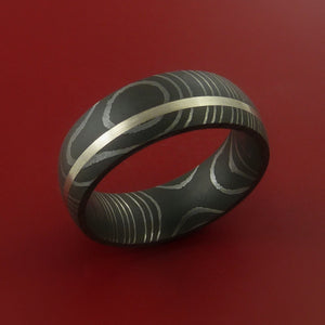 Damascus Steel Ring with  Inlay Custom Made Band