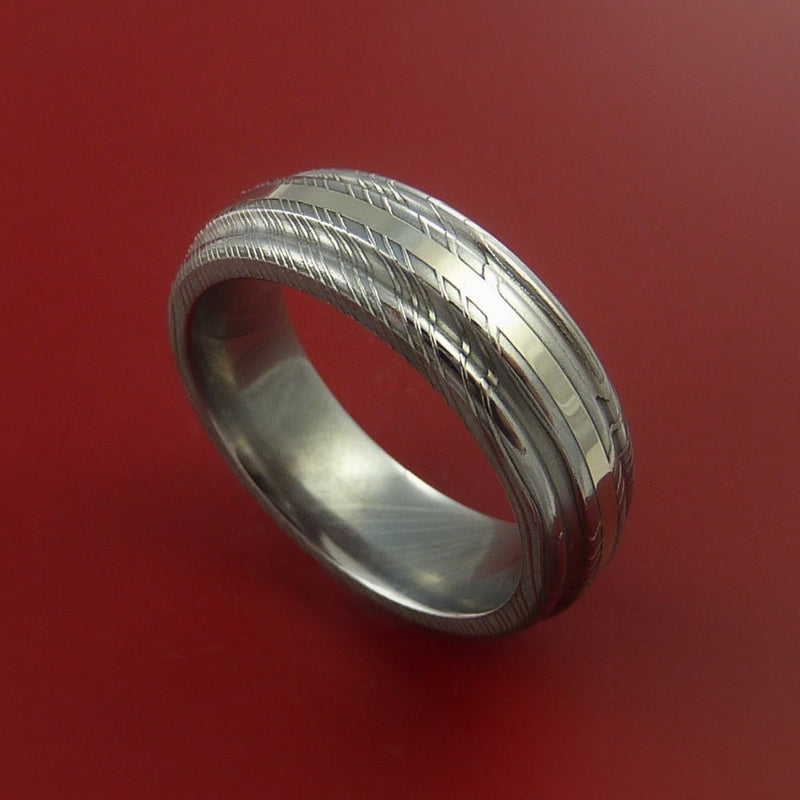 Damascus Steel 14K White Gold Ring Wedding Band