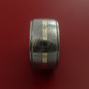 Wide Damascus Steel Ring with Palladium and Sterling Silver Mokume Gane Inlay Custom Made Band