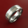 Damascus Steel Ring with 14K White Gold Inlay Custom Made Band