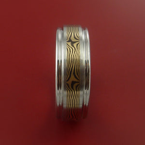 Titanium and 18K GOLD Mokume Ring Custom Made to Any Size 3 to 22