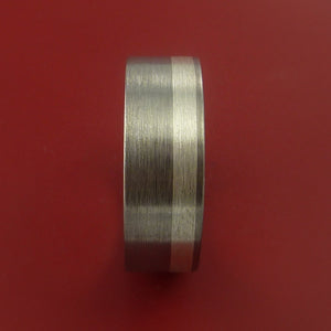 Titanium Ring Classic Silver Off Center Inlay Wedding Band Any Size and Finish 3-22