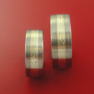 Matching Mokume and Palladium in Titanium Rings Wedding Band Set Sizes 3-22