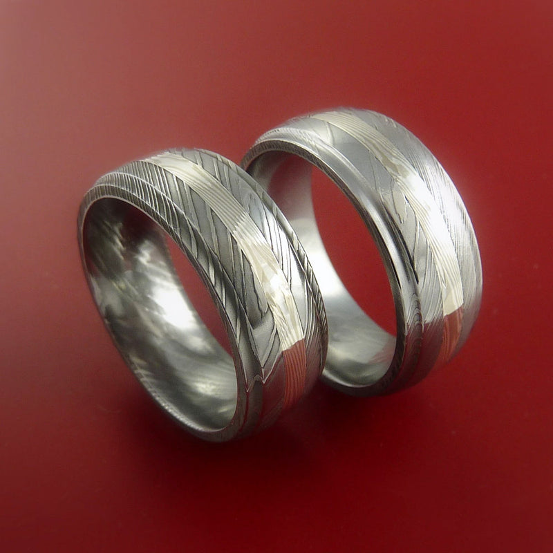 Matching Palladium and Silver Mokume Rings Custom Made Bands to Any Size 3 to 22