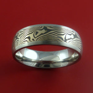 Titanium and 14K White Gold Mokume Ring Custom Made to Any Size