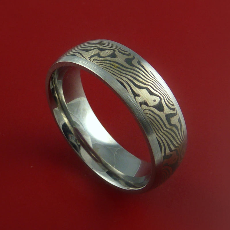 Titanium and 14K White Gold Mokume Ring Custom Made to Any Size
