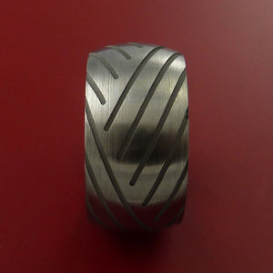 Titanium Wide Tread Design Ring Bold Unique Band Custom Made to Any Sizing 4-22