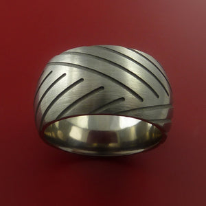 Titanium Wide Tread Design Ring Bold Unique Band Custom Made to Any Sizing 4-22