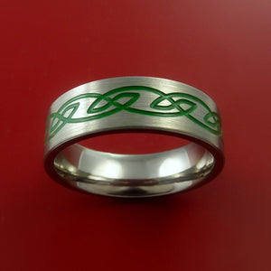 Titanium Ring with Infinity Milled Celtic Design and Cerakote Inlays Custom Made Band