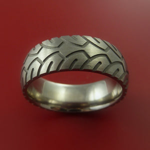 Titanium Carved Tread Design Ring Bold Unique Band Custom Made to Any Sizing 4-22