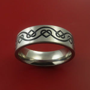 Titanium Ring with Infinity Heart Milled Celtic Design and Cerakote Inlays Custom Made Band