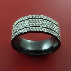 Black Zirconium Ring with Groove Inlay Custom Made Band