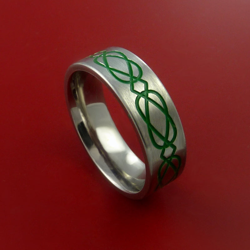 Titanium Ring with Infinity Milled Celtic Design and Cerakote Inlays Custom Made Band