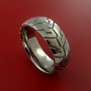 Titanium Ring with Cycle Tire Tread Pattern Inlay Custom Made Band
