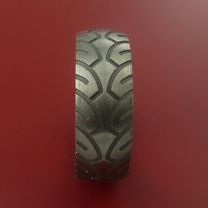 Titanium Carved Tread Design Ring Bold Unique Band Custom Made to Any Sizing 4-22