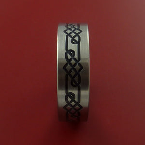 Titanium Ring with Infinity Milled Celtic Design and Cerakote Inlays Custom Made Band