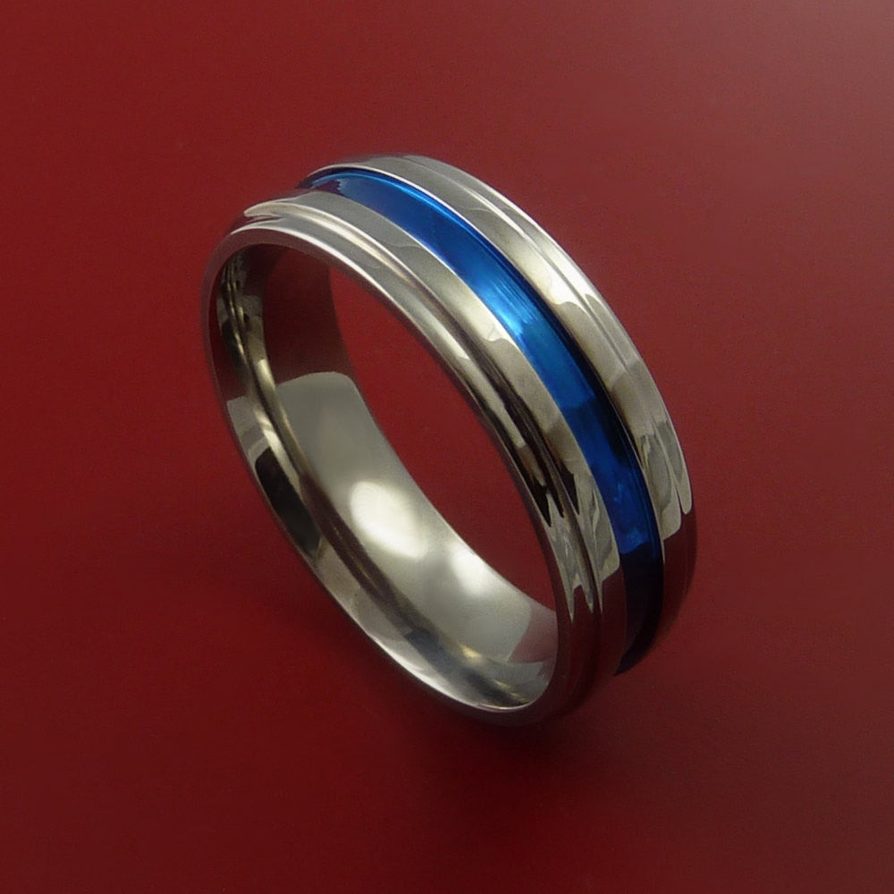 Titanium Ring with Anodized Inlay Custom Made Band