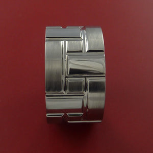 Titanium Brick Design Ring Extra Wide Unique Band Custom Made