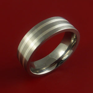 Titanium Ring with Two Silver Inlay Wedding Band Any Size and Finish 3-22