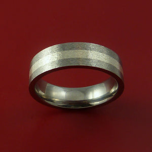 Titanium Ring with Silver Inlay Wedding Band Any Size and Finish Modern Look
