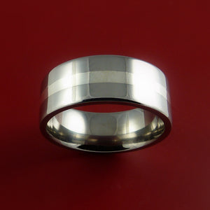Titanium Ring Classic Silver Inlay Wedding Band Any Size and Finish