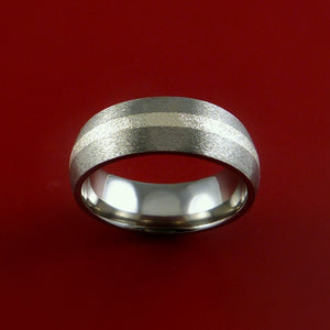Titanium Ring Classic Style with Silver Inlay Wedding Band Any Size and Finish 3-22