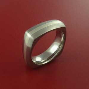 Titanium Ring with Silver Inlay Square Band any Sizing from 3-22 Modern Design